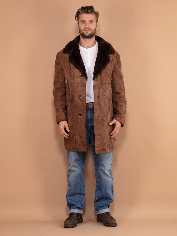 Vintage 70's Men Suede Sherpa Coat in Brown