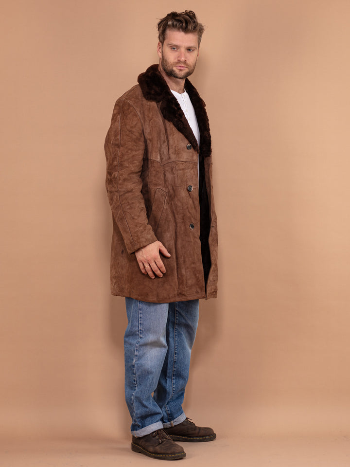 Vintage 70's Men Suede Sherpa Coat in Brown