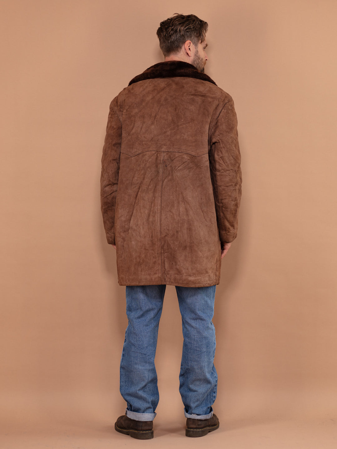 Vintage 70's Men Suede Sherpa Coat in Brown