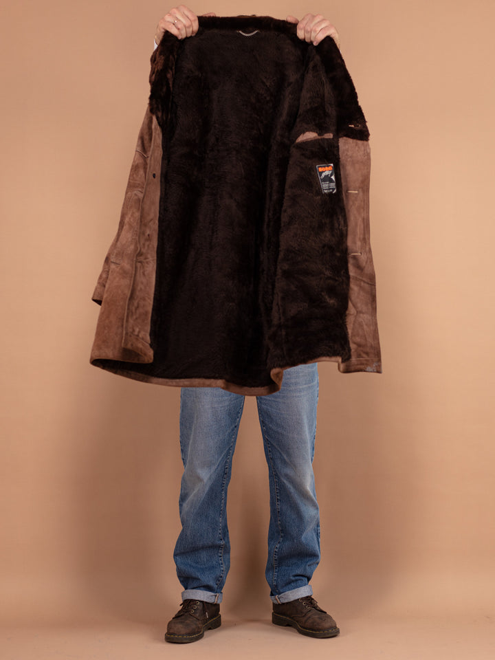 Vintage 70's Men Suede Sherpa Coat in Brown