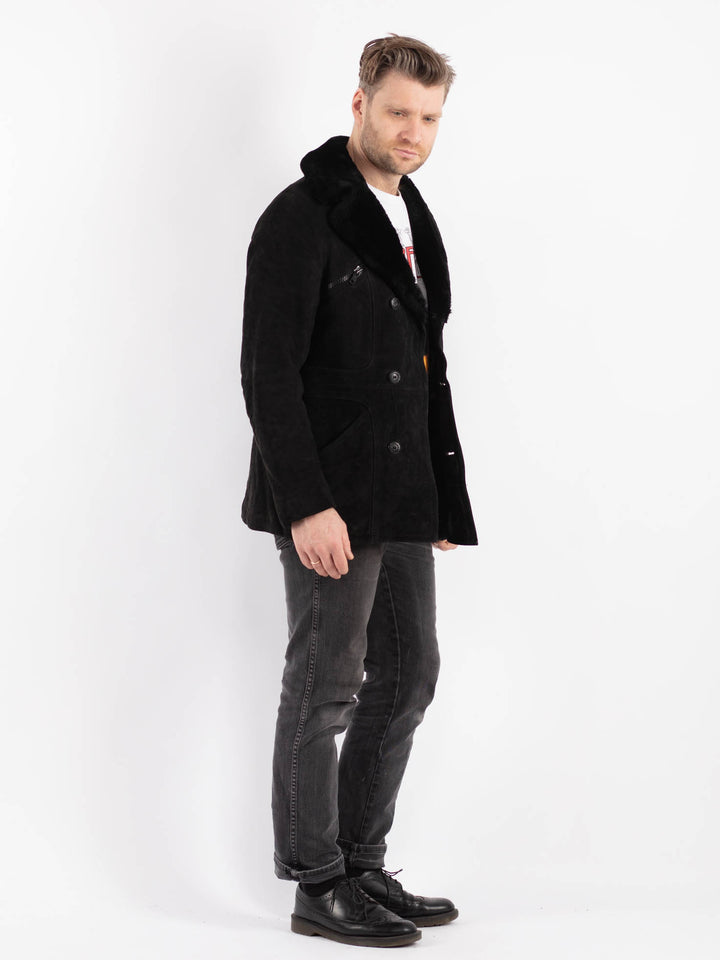 Vintage 70's Men Suede Sherpa Coat in Black