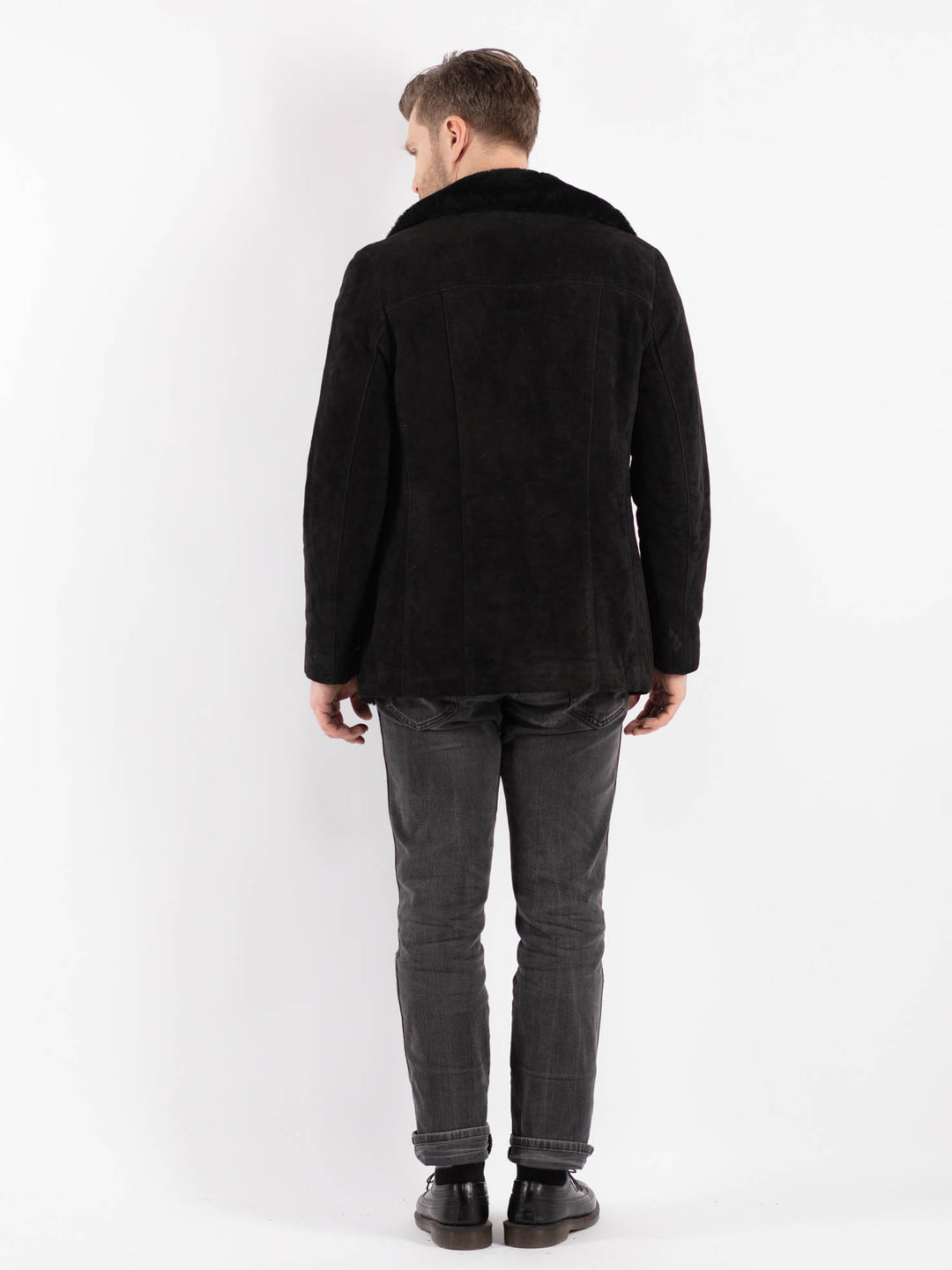 Vintage 70's Men Suede Sherpa Coat in Black