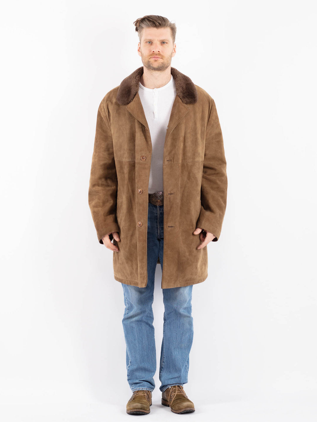 Vintage 70's Men Suede Sherpa Coat in BeigeZ1431