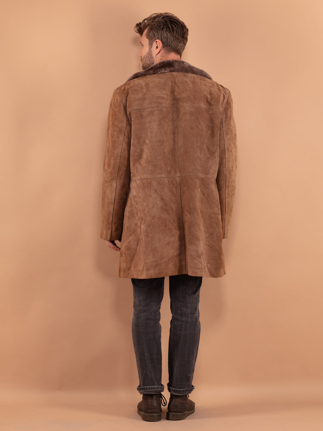Vintage 70's Men Suede Sherpa Coat in Beige