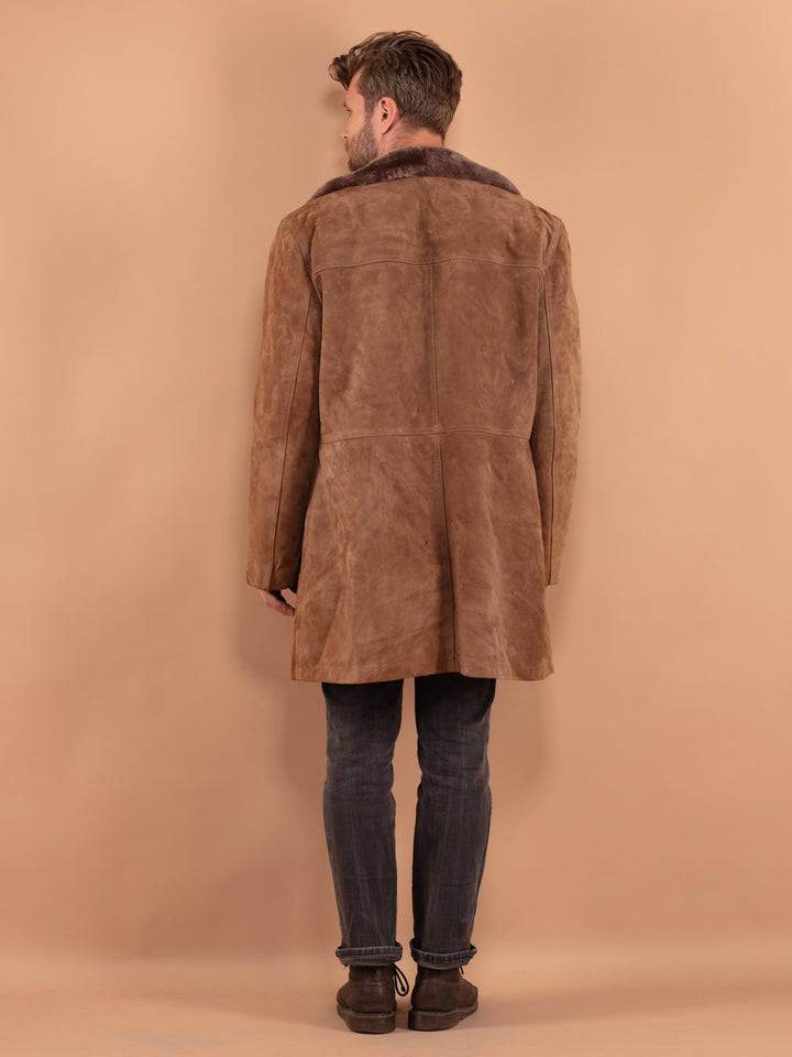 Vintage 70's Men Suede Sherpa Coat in Beige