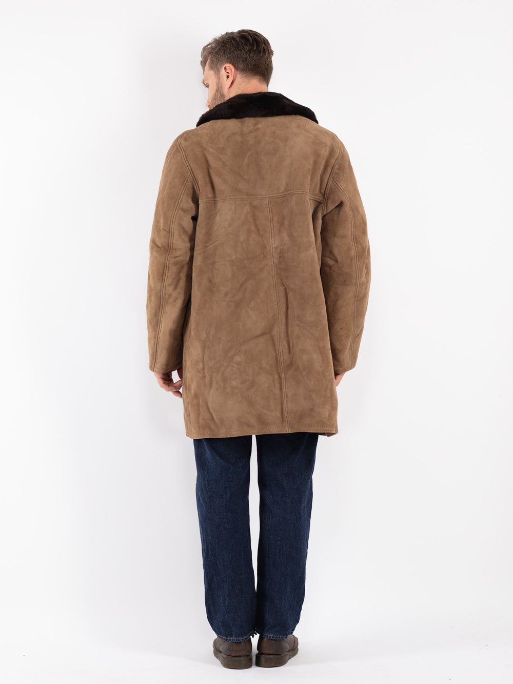 Vintage 70's Men Suede Sherpa Coat in Beige