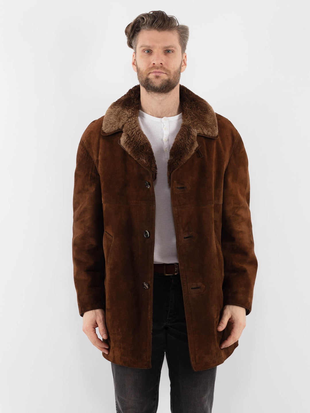 Vintage 70's Men Suede Sherpa Coat in BrownZ1007