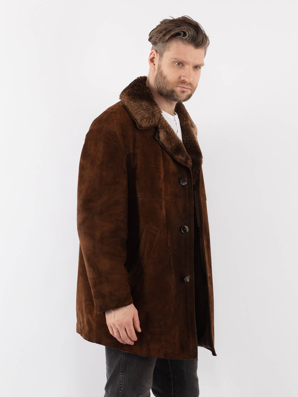 Vintage 70's Men Suede Sherpa Coat in BrownZ1007