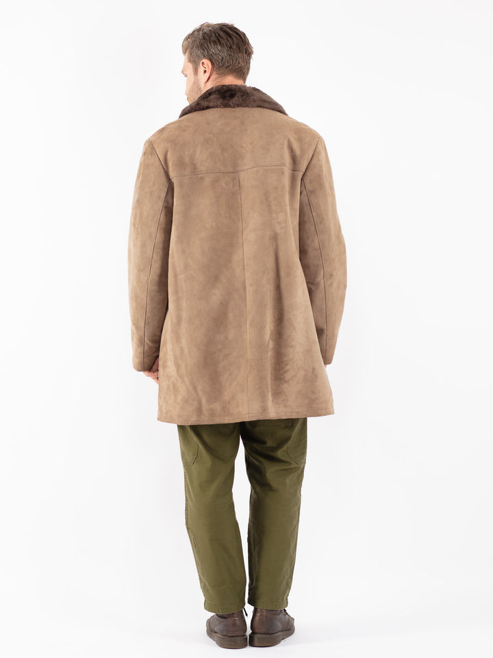 Vintage 70's Men Suede Sherpa Coat in Beige