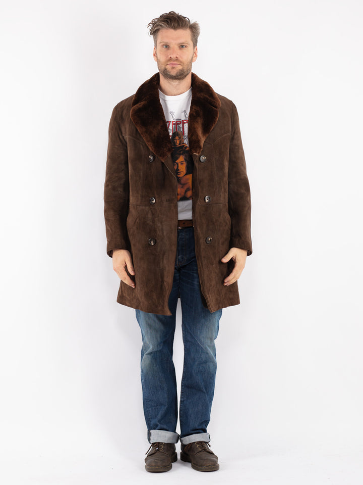 Vintage Men Suede Sherpa Coat in Brown