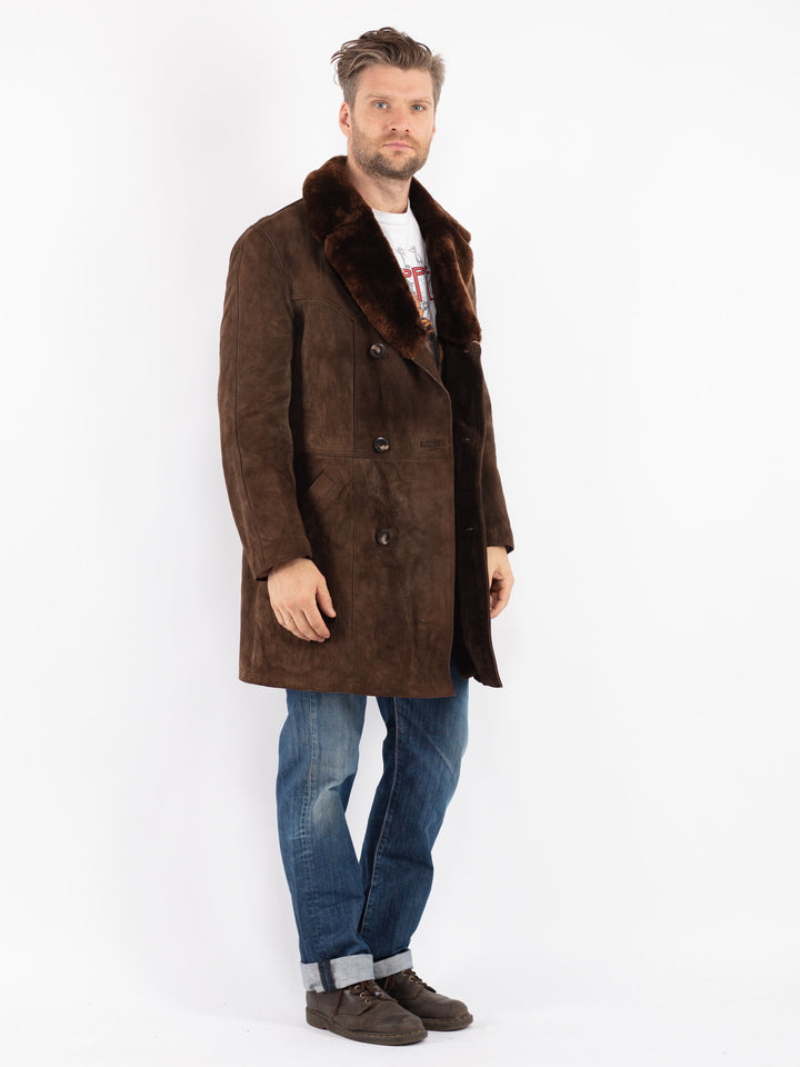 Vintage Men Suede Sherpa Coat in Brown