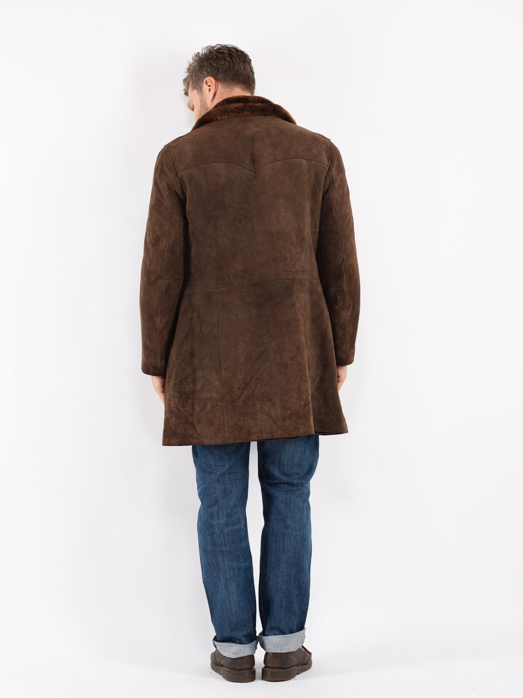 Vintage Men Suede Sherpa Coat in Brown