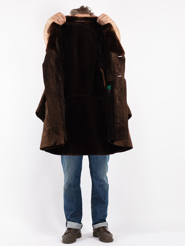 Vintage Men Suede Sherpa Coat in Brown