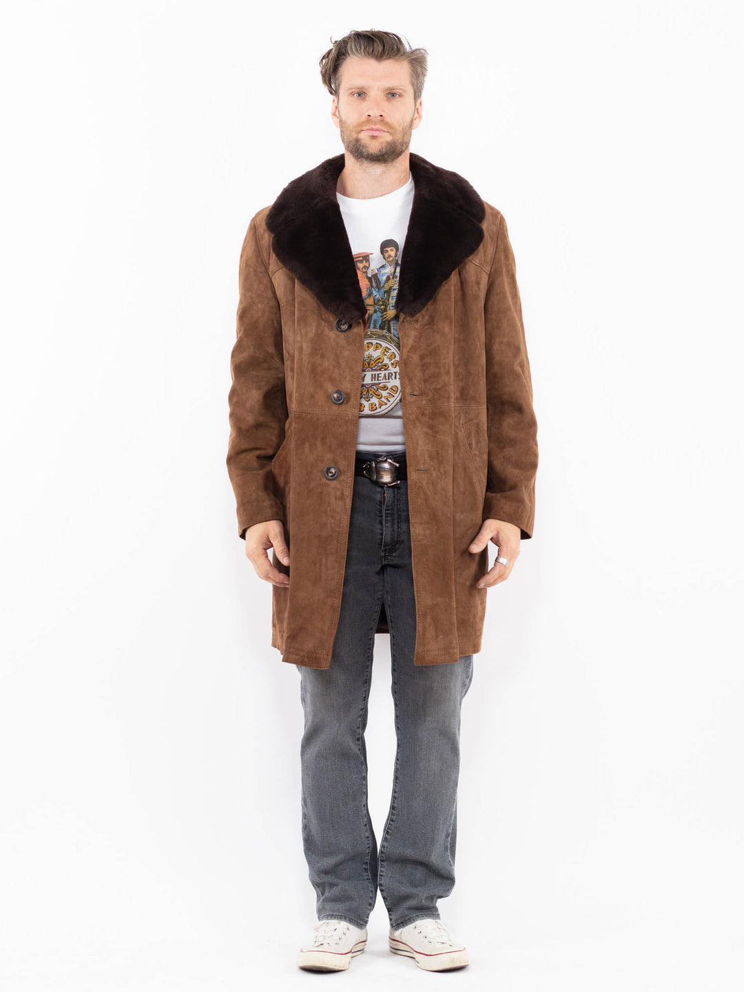 Vintage 70's Men Suede Sherpa Coat in BrownZ1986