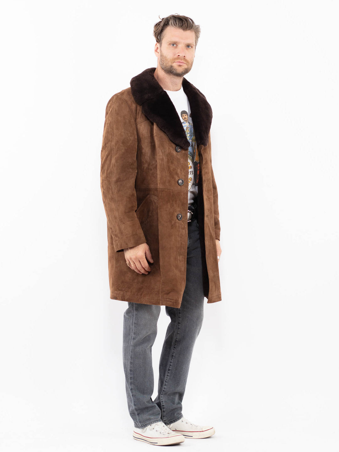 Vintage 70's Men Suede Sherpa Coat in BrownZ1986