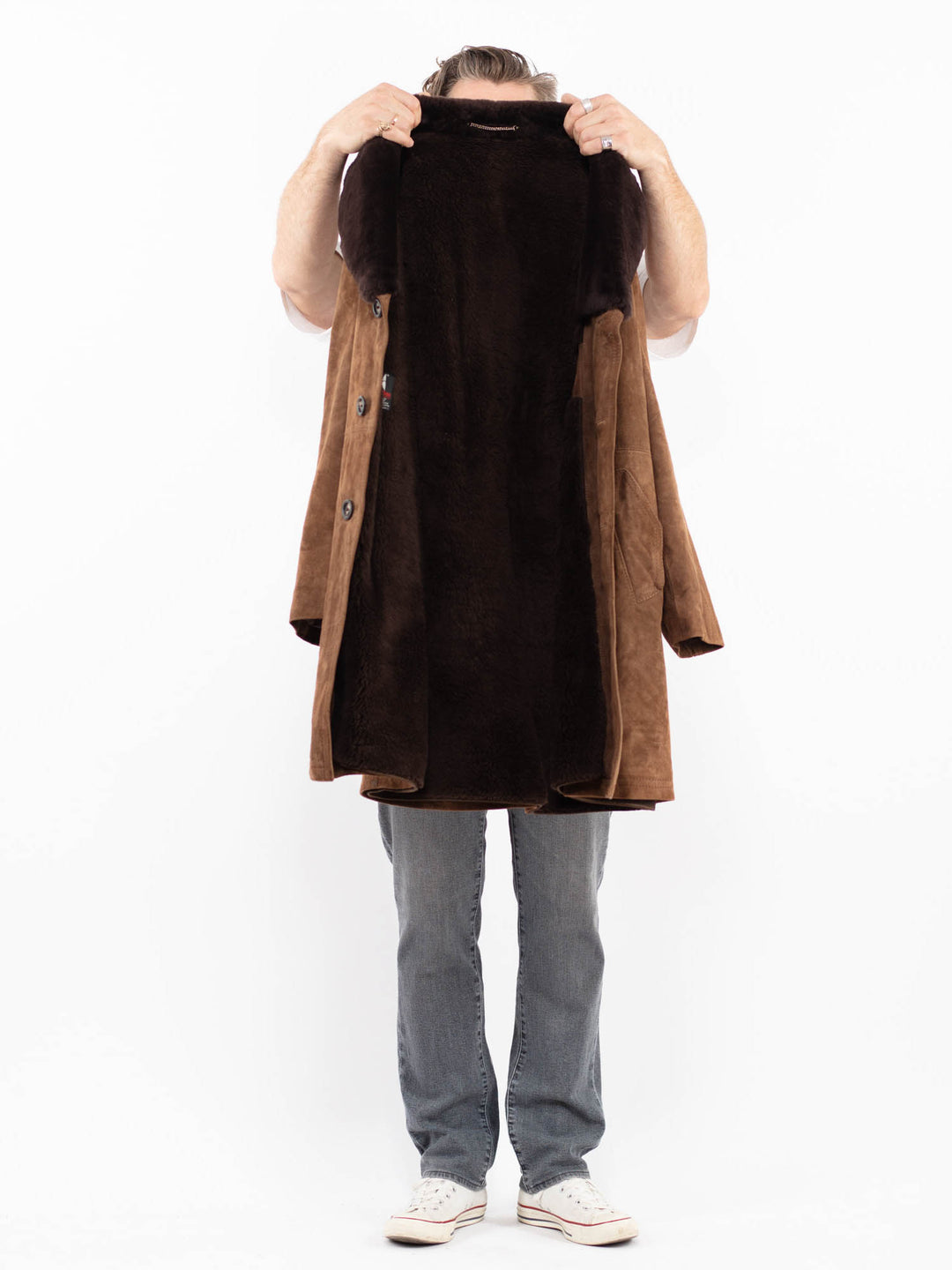 Vintage 70's Men Suede Sherpa Coat in BrownZ1986