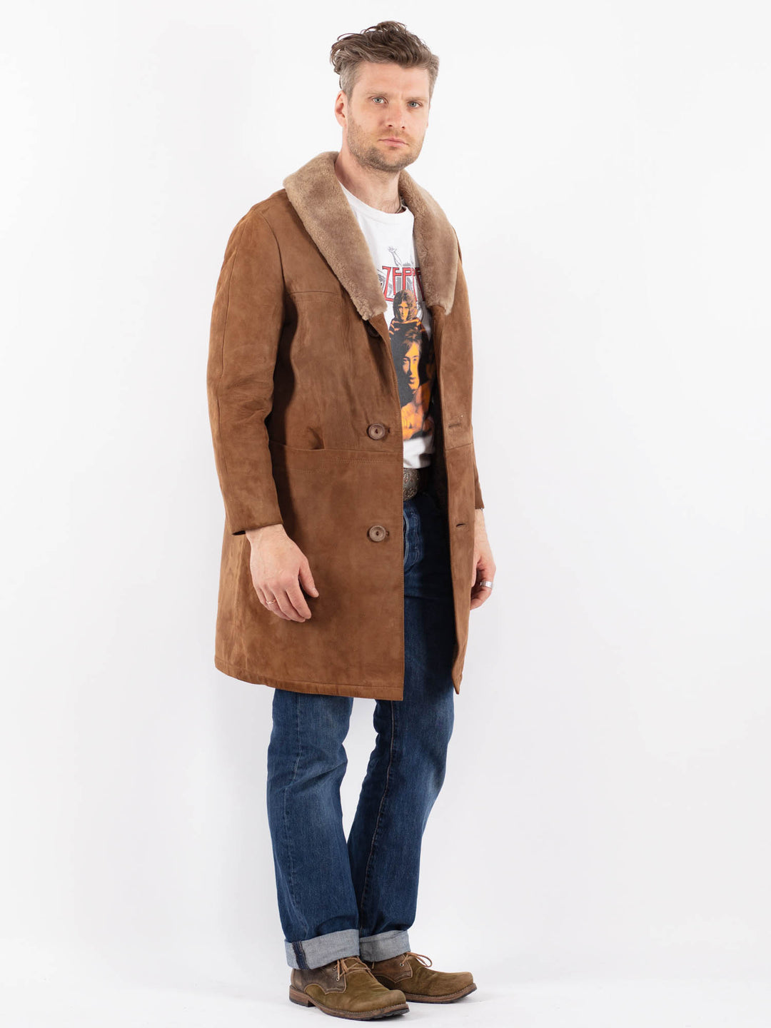 Vintage 70's Men Suede Sherpa Coat in BeigeZ1546