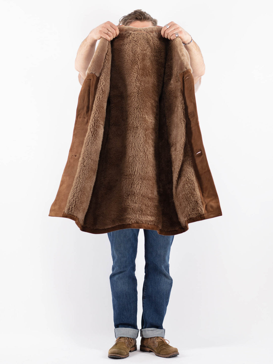 Vintage 70's Men Suede Sherpa Coat in BeigeZ1546