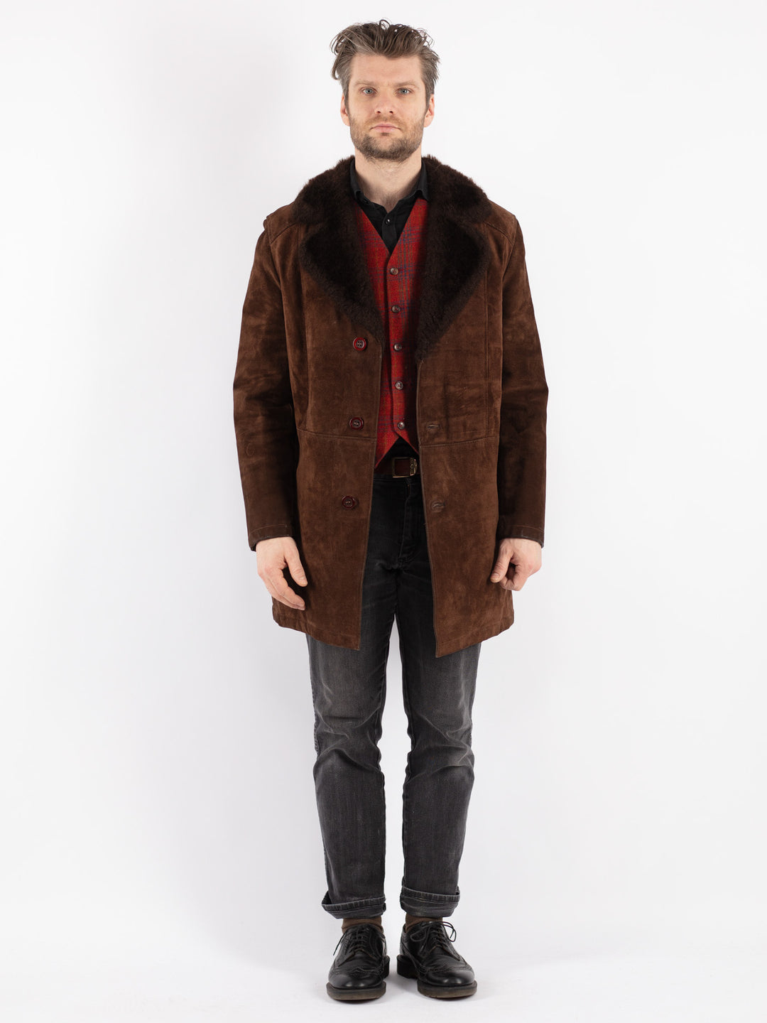Vintage 70's Men Suede Sherpa Coat in Brown