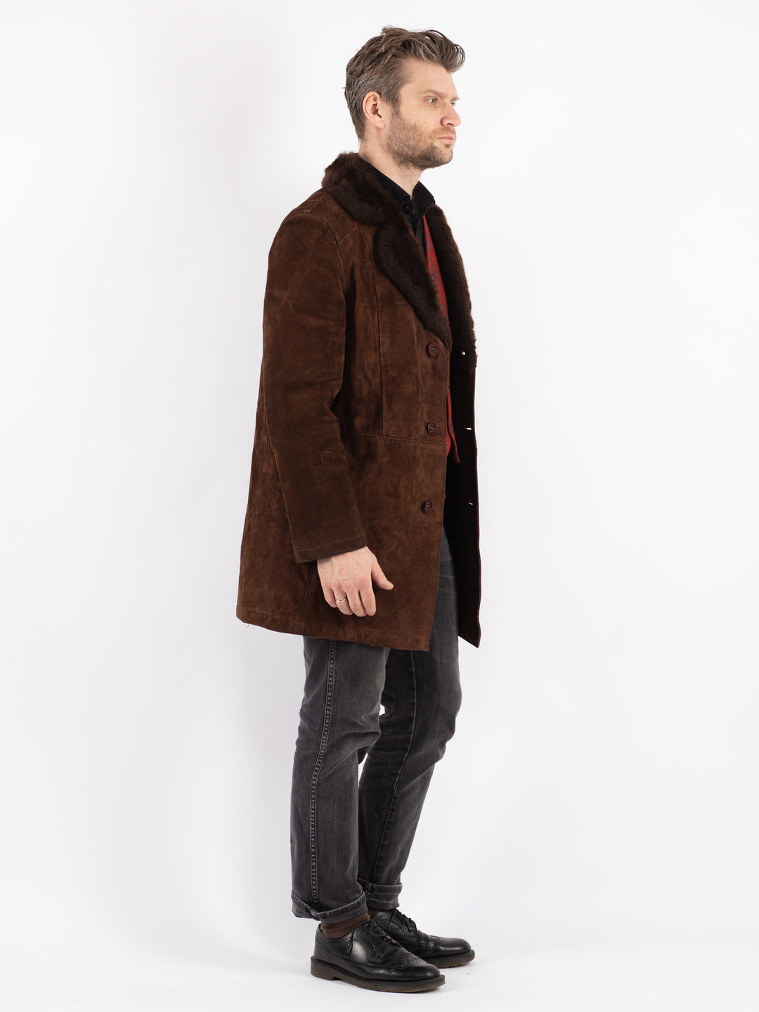 Vintage 70's Men Suede Sherpa Coat in Brown