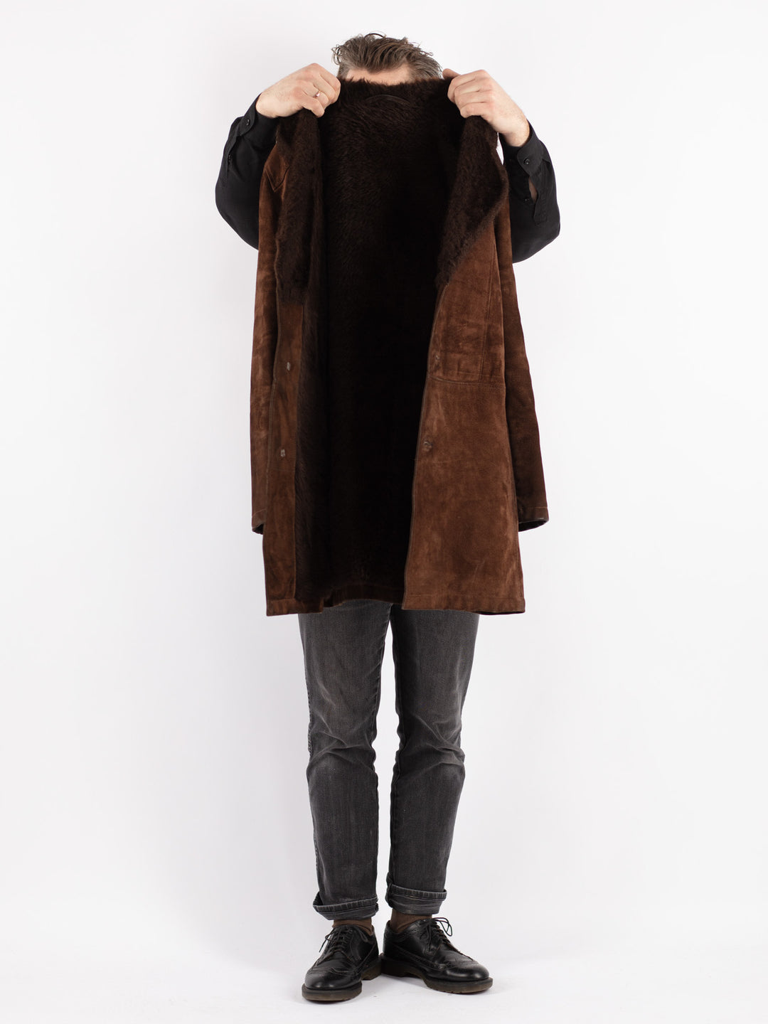 Vintage 70's Men Suede Sherpa Coat in Brown