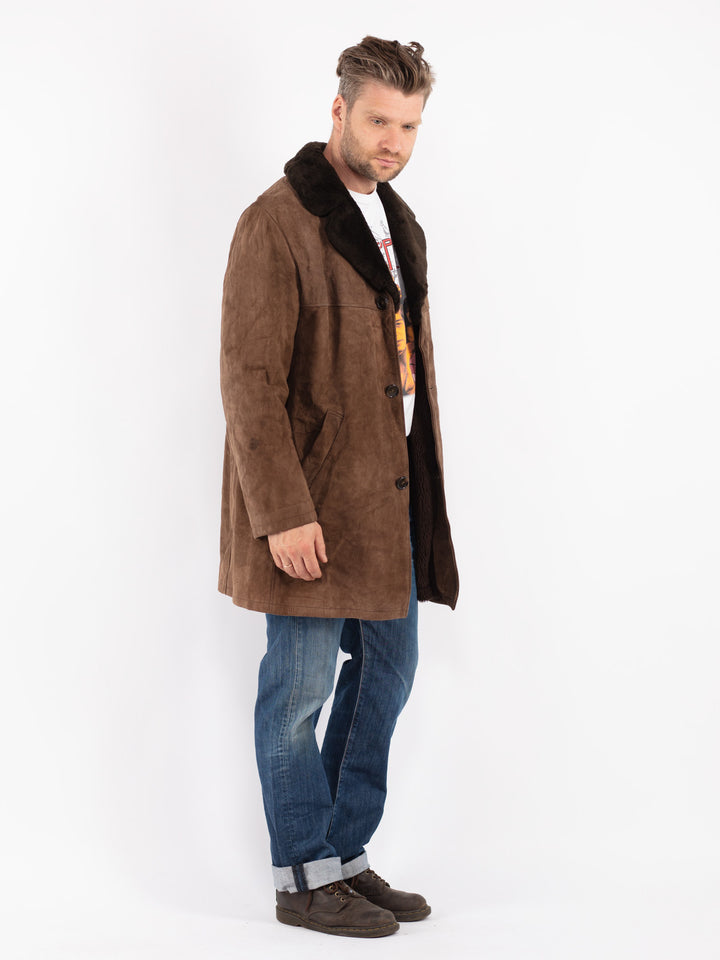 Vintage Men Suede Sherpa Coat in Brown