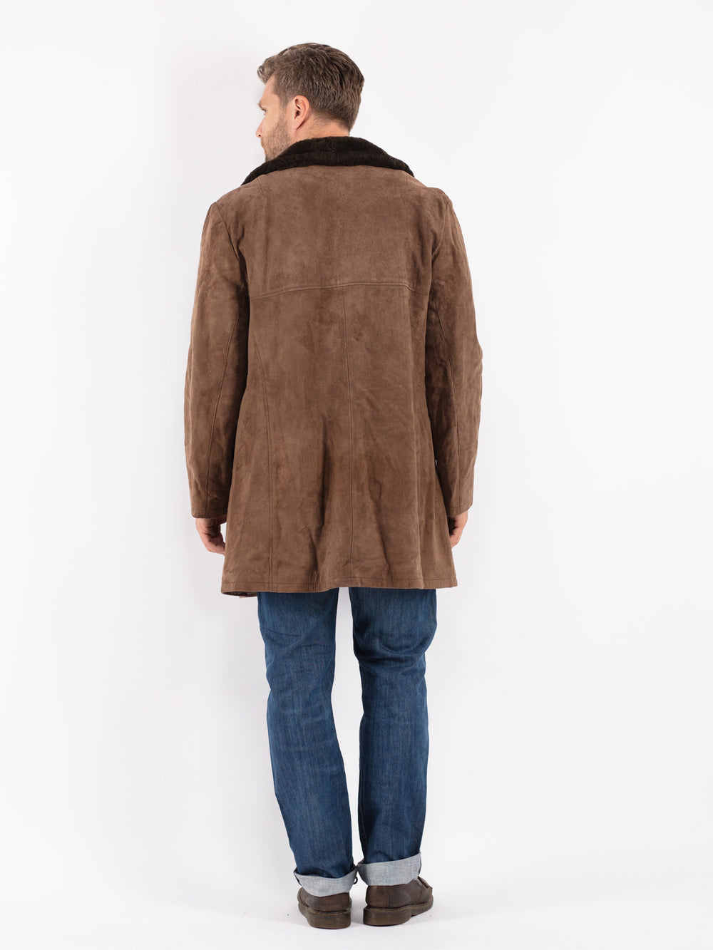 Vintage Men Suede Sherpa Coat in Brown
