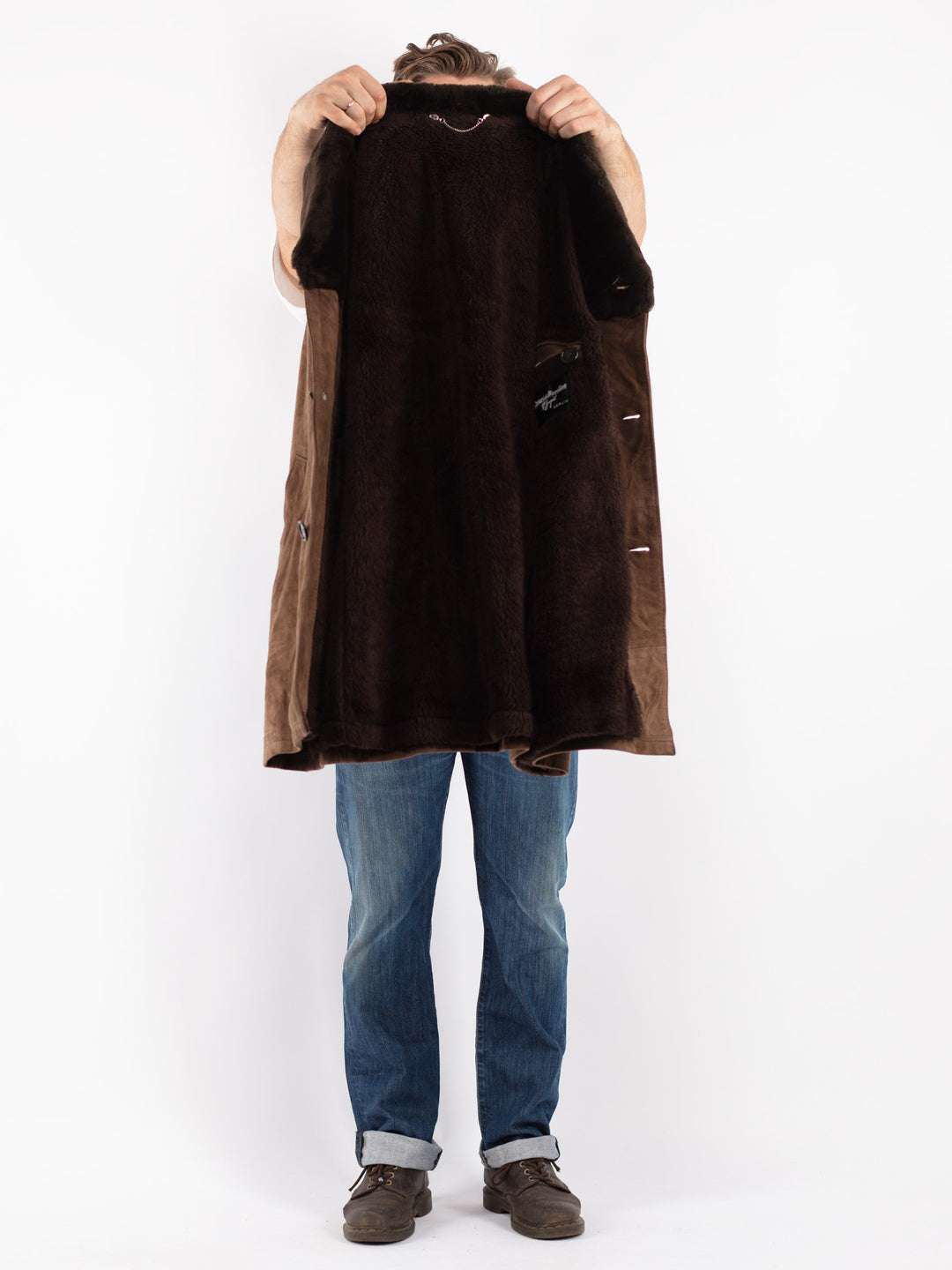 Vintage Men Suede Sherpa Coat in Brown