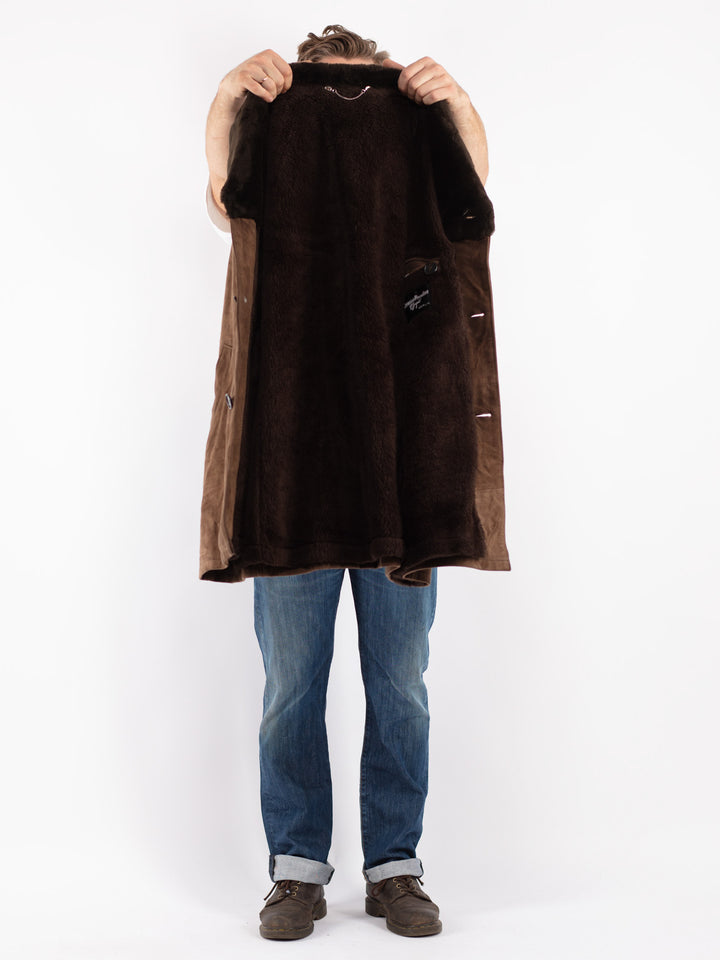 Vintage Men Suede Sherpa Coat in Brown