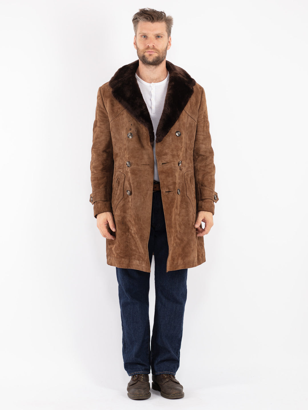 Vintage Men Suede Sherpa Coat in Brown
