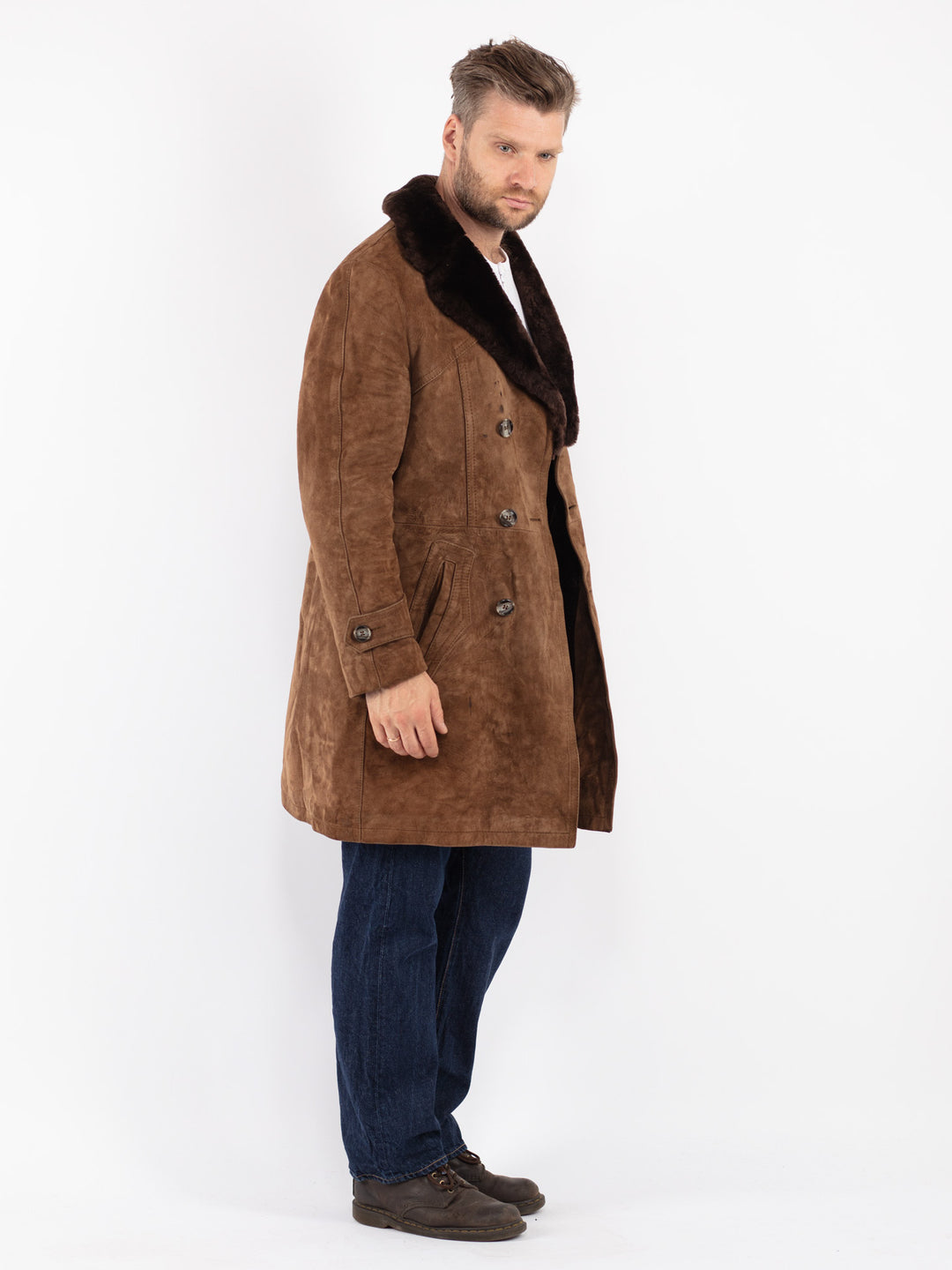 Vintage Men Suede Sherpa Coat in Brown