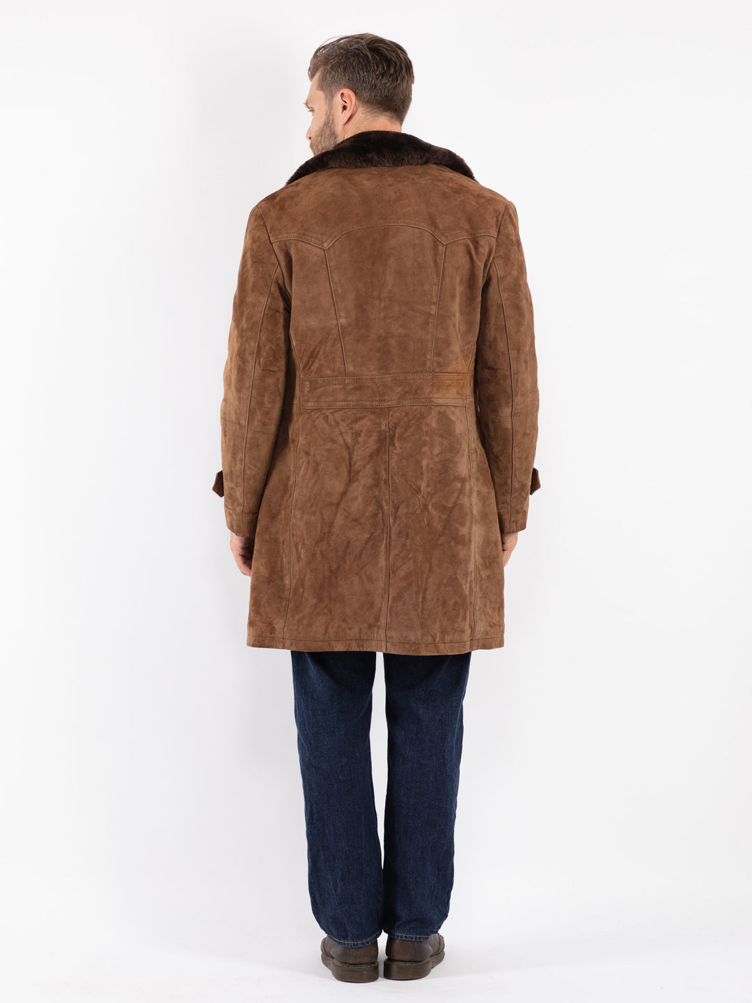 Vintage Men Suede Sherpa Coat in Brown