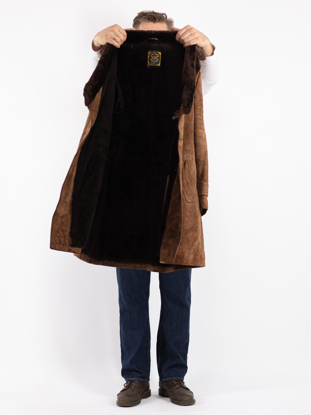 Vintage Men Suede Sherpa Coat in Brown