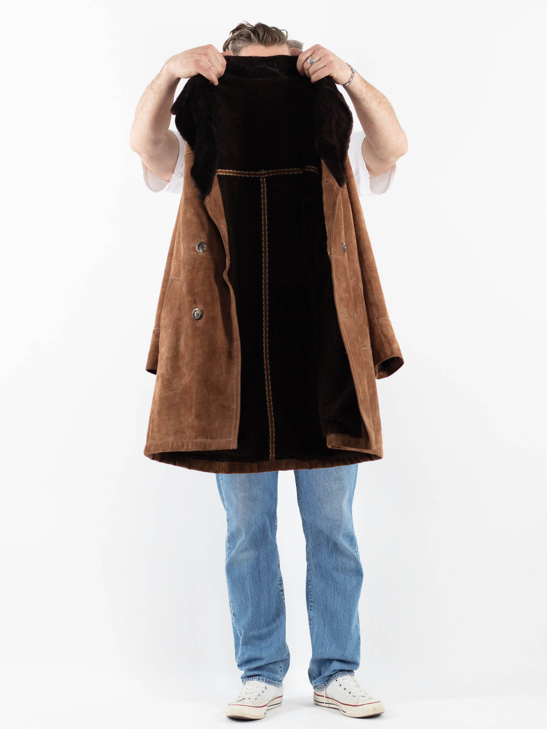Vintage 70's Men Suede Sherpa Coat in BrownZ1793