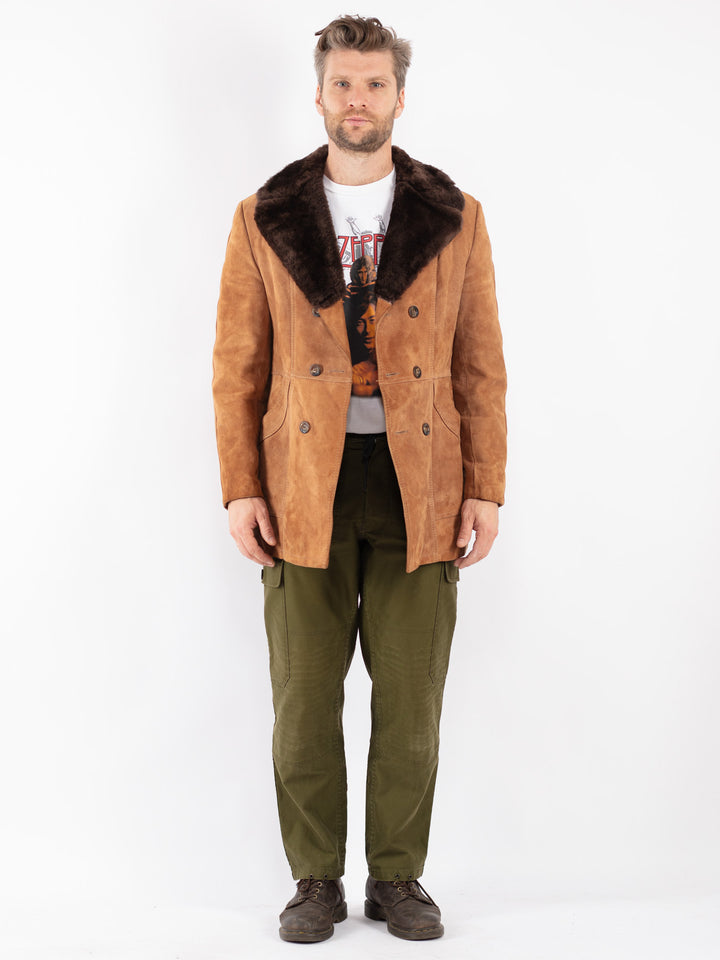 Vintage Men Suede Sherpa Coat in Beige