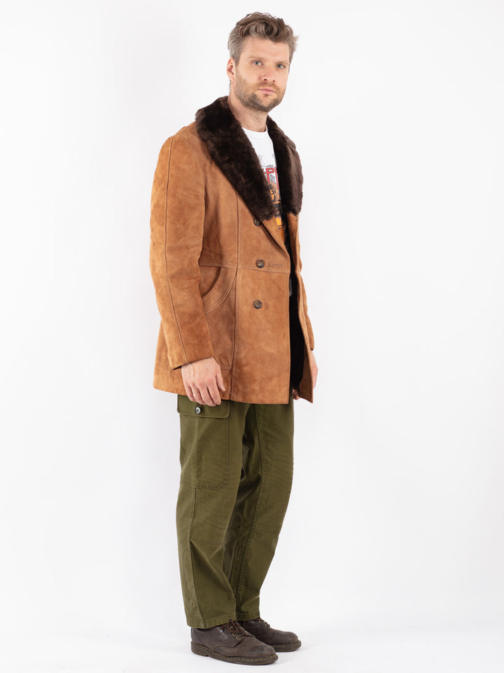 Vintage Men Suede Sherpa Coat in Beige