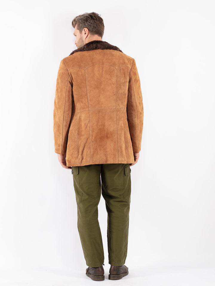 Vintage Men Suede Sherpa Coat in Beige