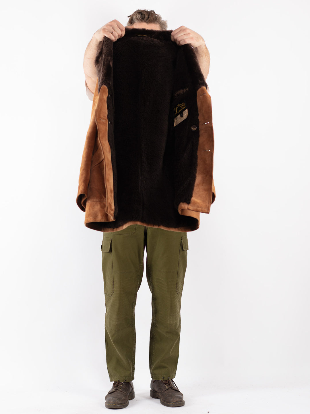 Vintage Men Suede Sherpa Coat in Beige