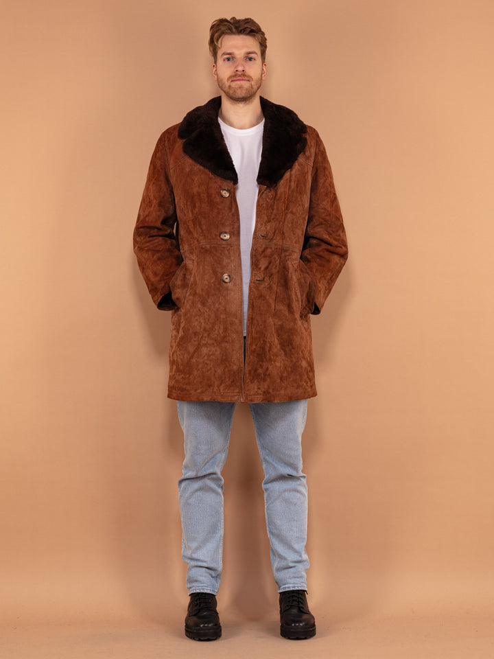 Vintage 70's Men Suede Sherpa Coat in Brown