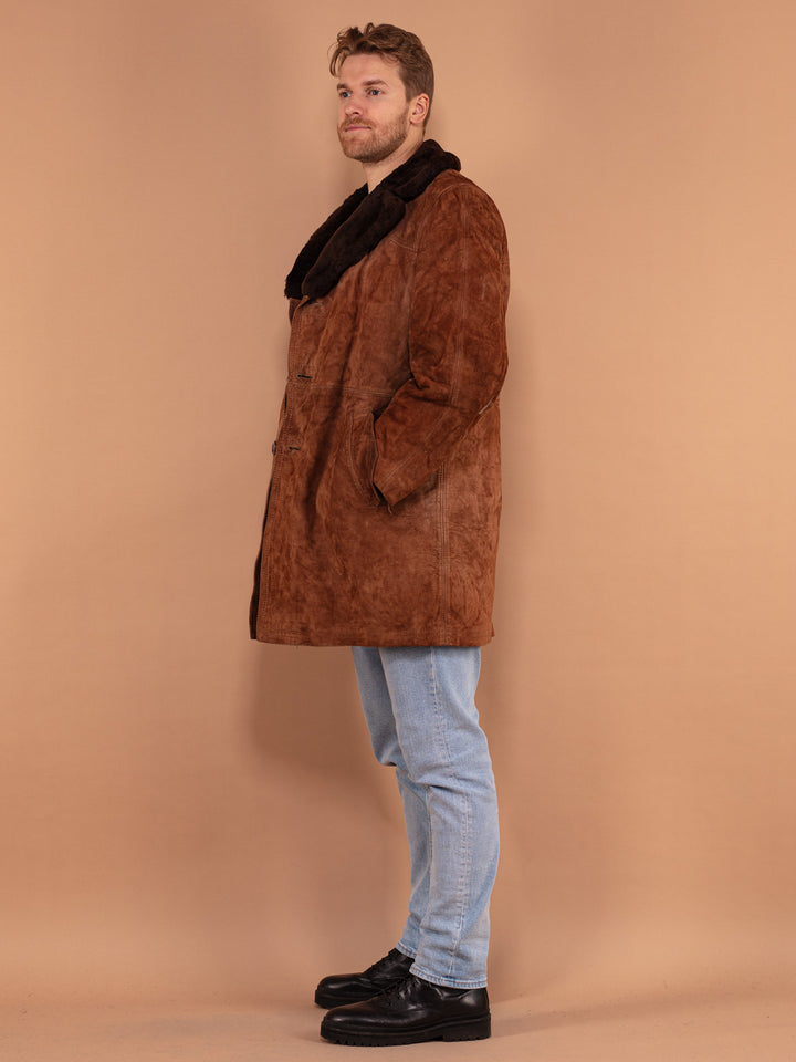 Vintage 70's Men Suede Sherpa Coat in Brown