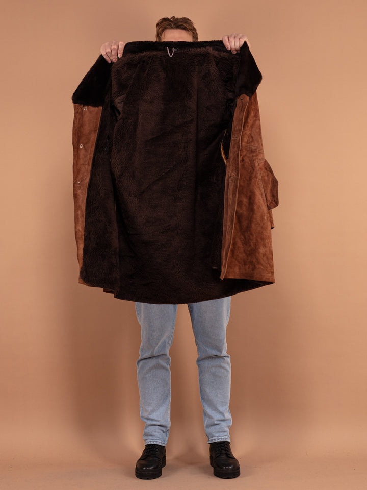 Vintage 70's Men Suede Sherpa Coat in Brown