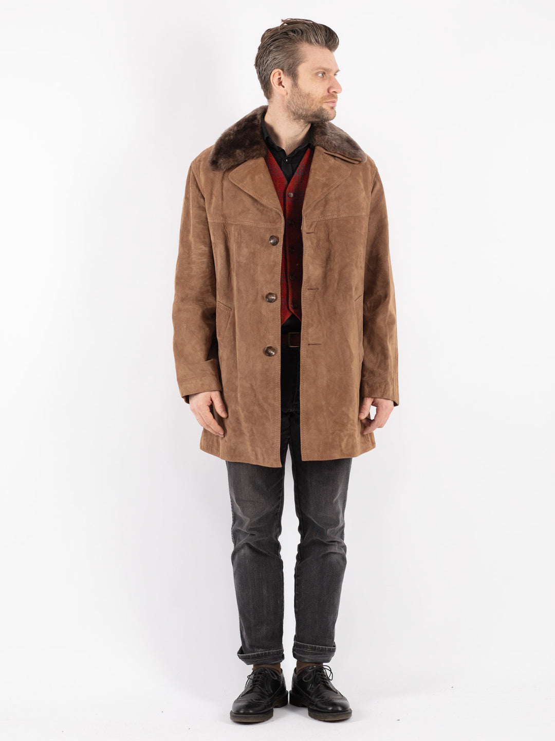 Vintage 70's Men Suede Sherpa Coat in Beige
