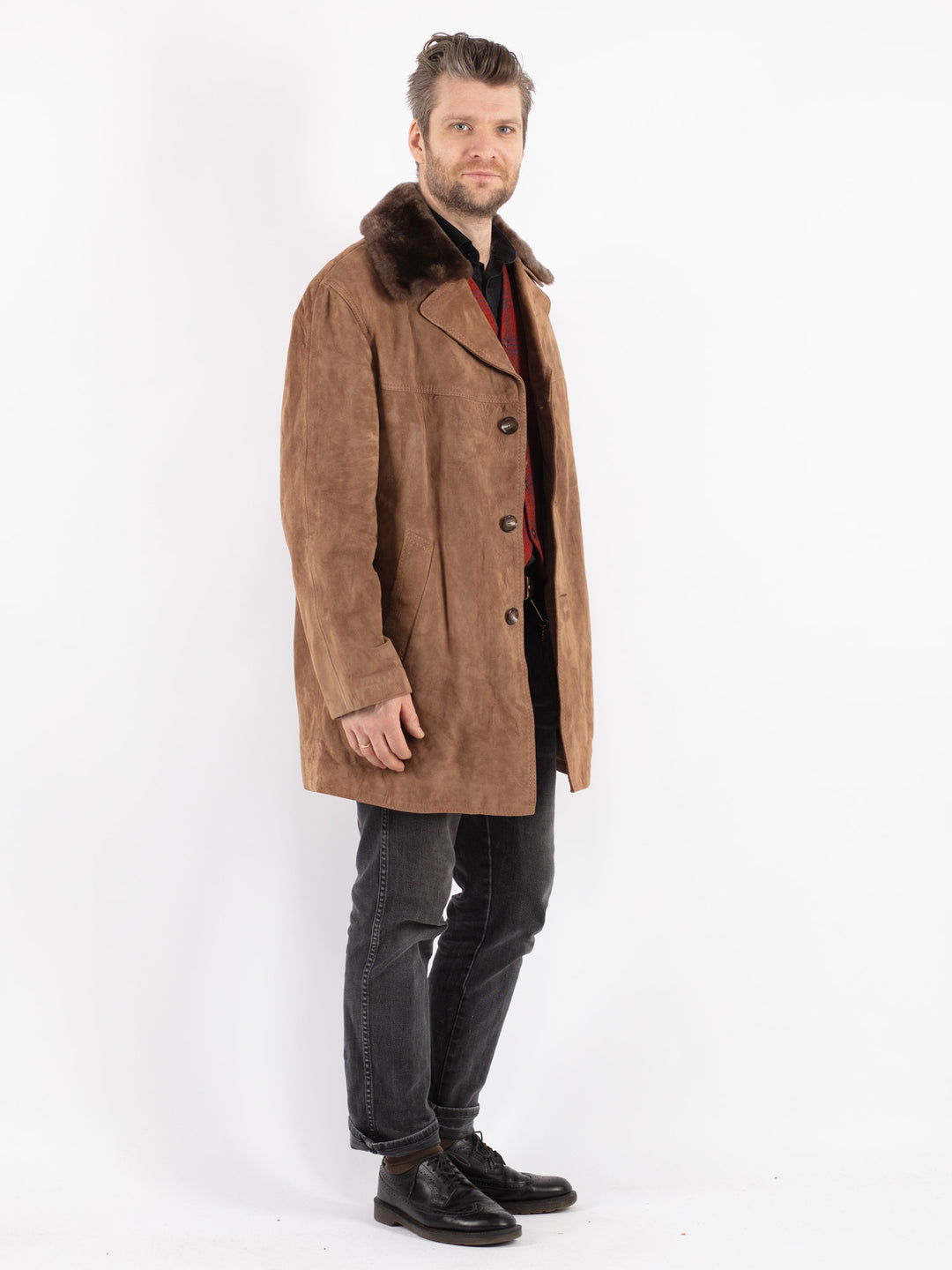 Vintage 70's Men Suede Sherpa Coat in Beige