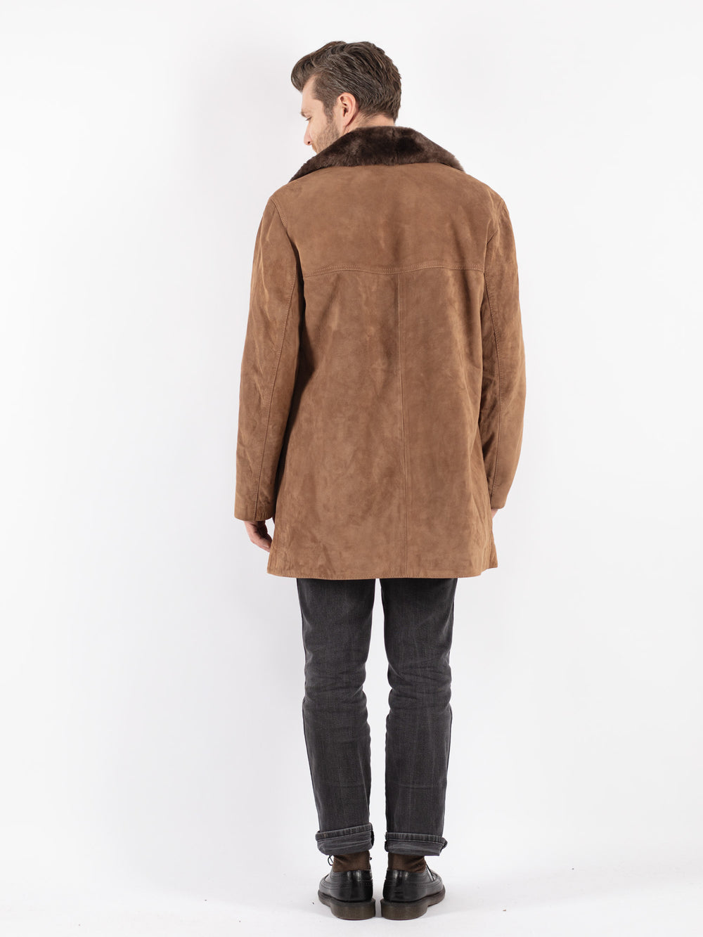 Vintage 70's Men Suede Sherpa Coat in Beige