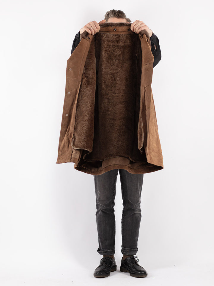 Vintage 70's Men Suede Sherpa Coat in Beige