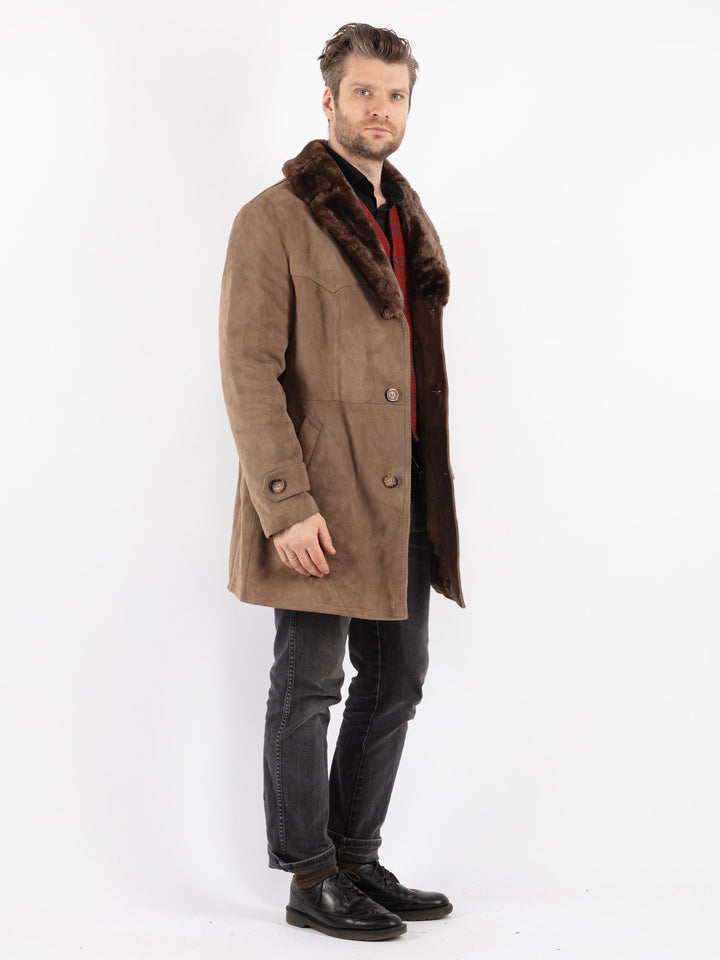 Vintage 70's Men Suede Sherpa Coat in Beige