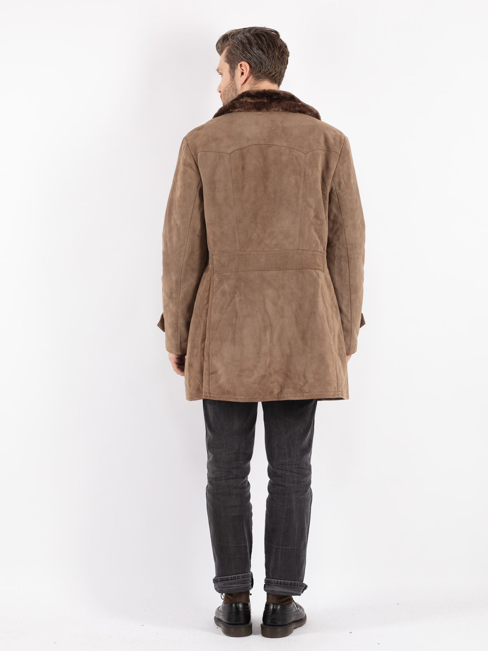 Vintage 70's Men Suede Sherpa Coat in Beige