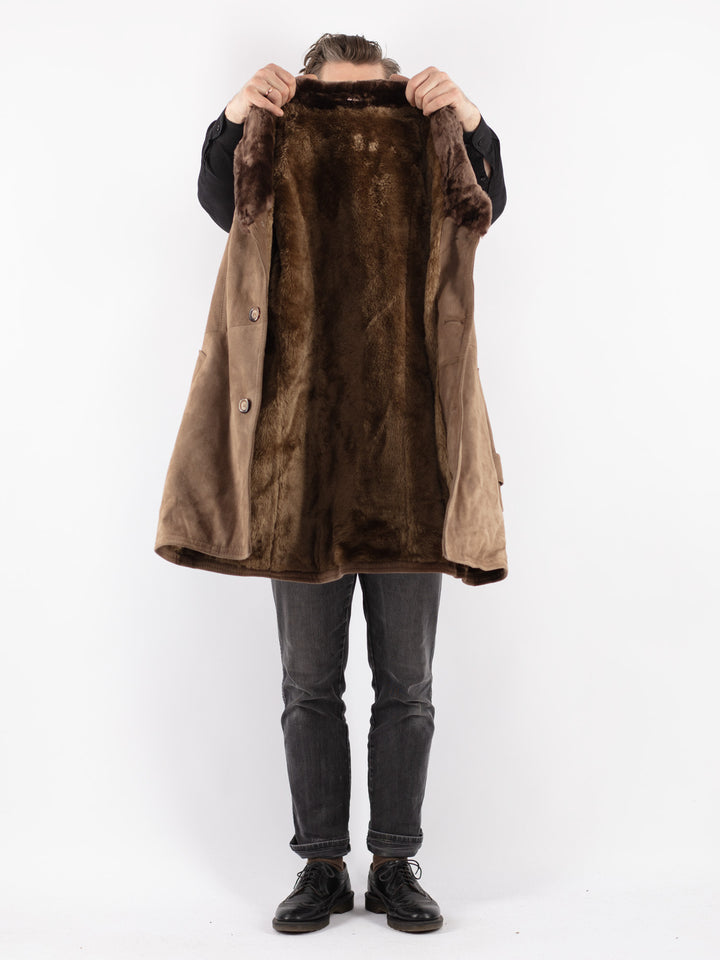 Vintage 70's Men Suede Sherpa Coat in Beige