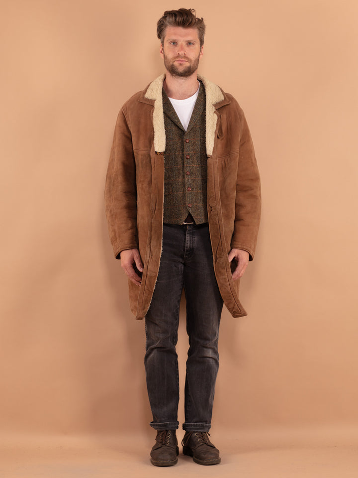 Vintage 70's Men Suede Sherpa Coat in Beige