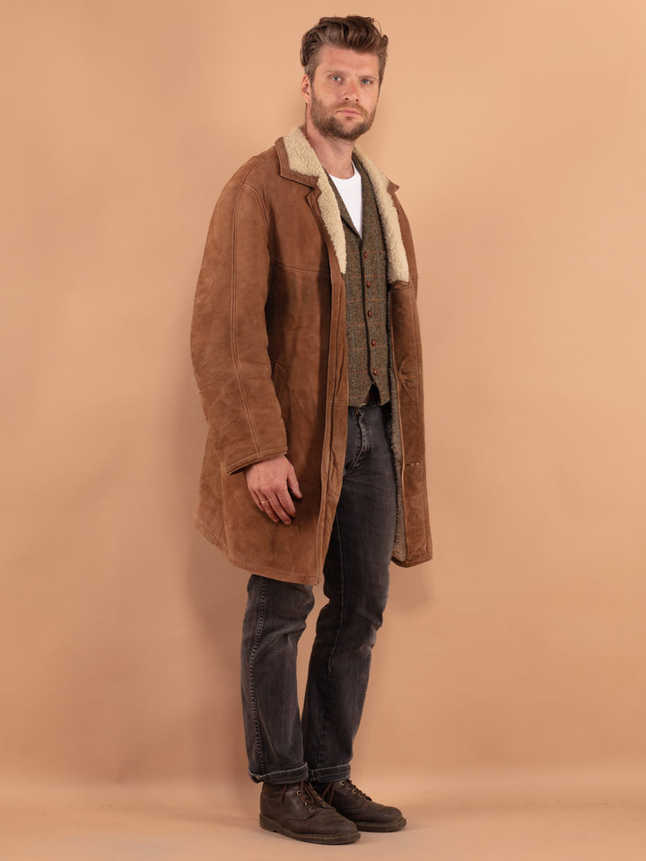 Vintage 70's Men Suede Sherpa Coat in Beige